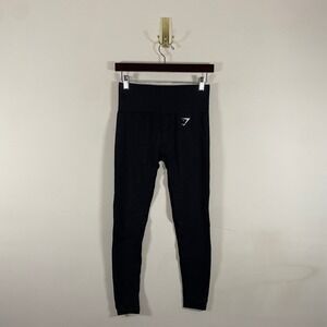 Gymshark Seamless Front High Rise Black Leggings White Logo Activewear